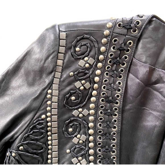 Double D Ranch Black Genuine Leather Beaded Studded Open Bolero Jacket - Picture 2 of 11